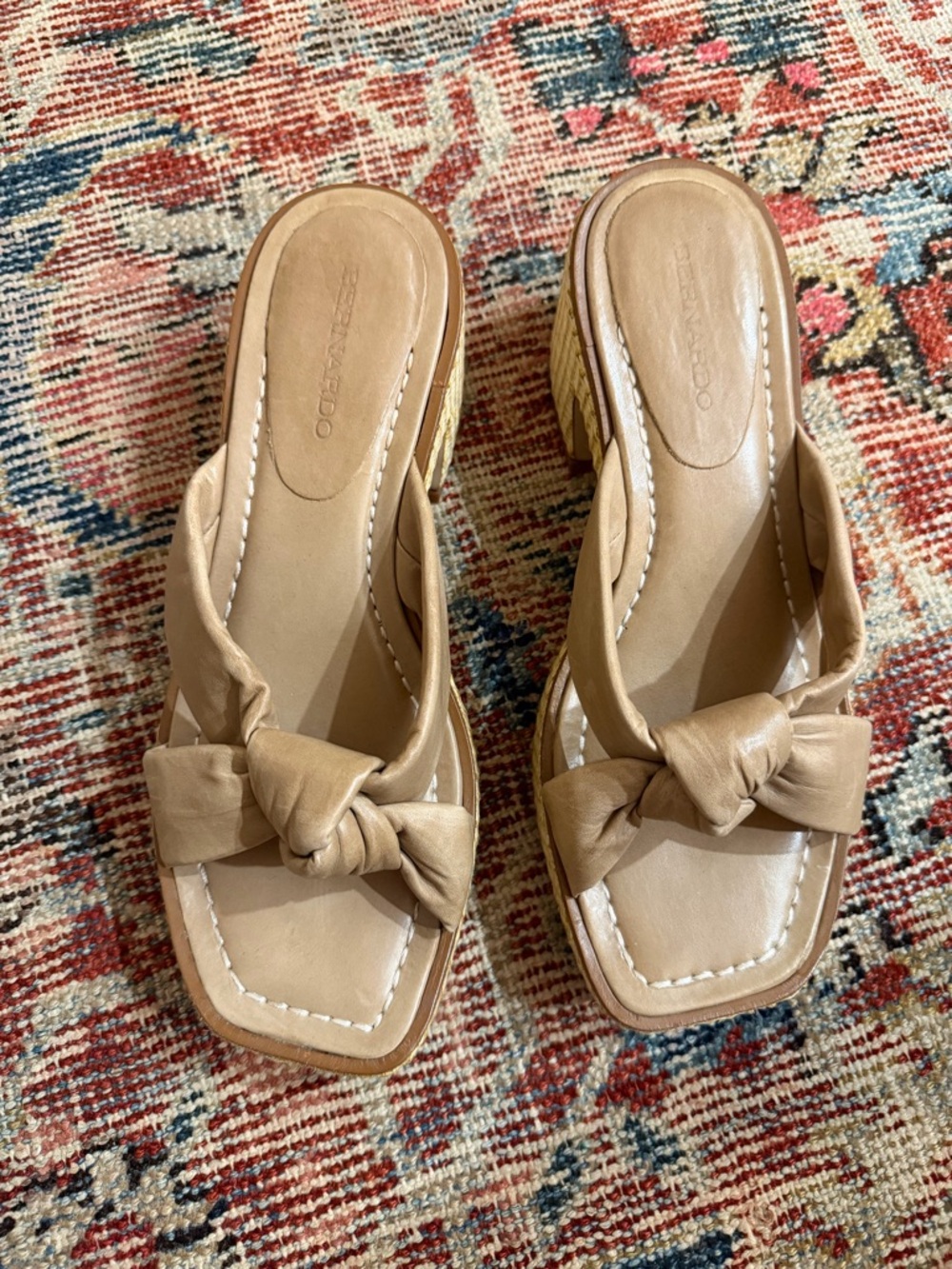 Bernardo Tan Knotted Wedge Slide Sandals
